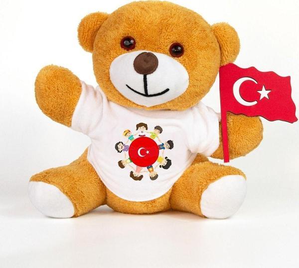 Pababo 23 Nisan Kutlu Olsun Tişörtlü & Bayraklı Sevimli Ayıcık - Image 1