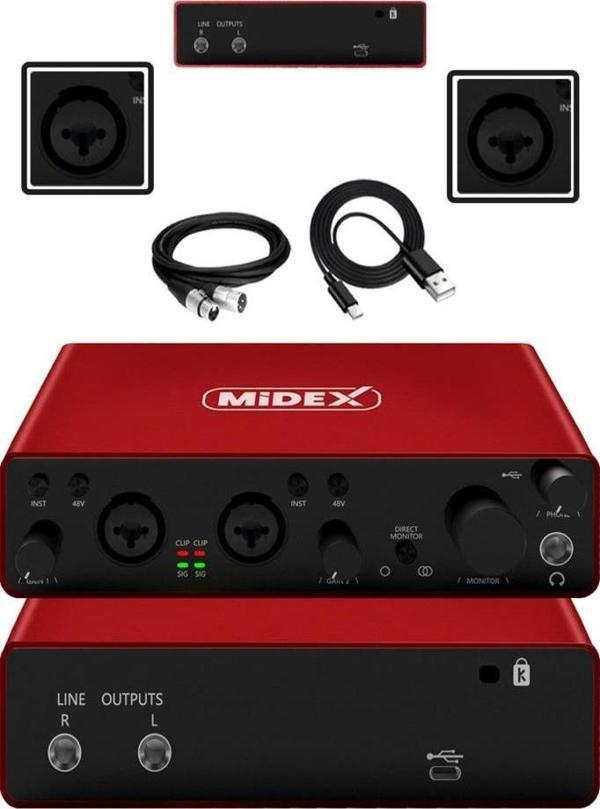 Midex GLX-800RD Üst Segment Usb Stüdyo Ses Kartı 2 Giriş 2 Çıkış 24bit/192kHz - Image 1