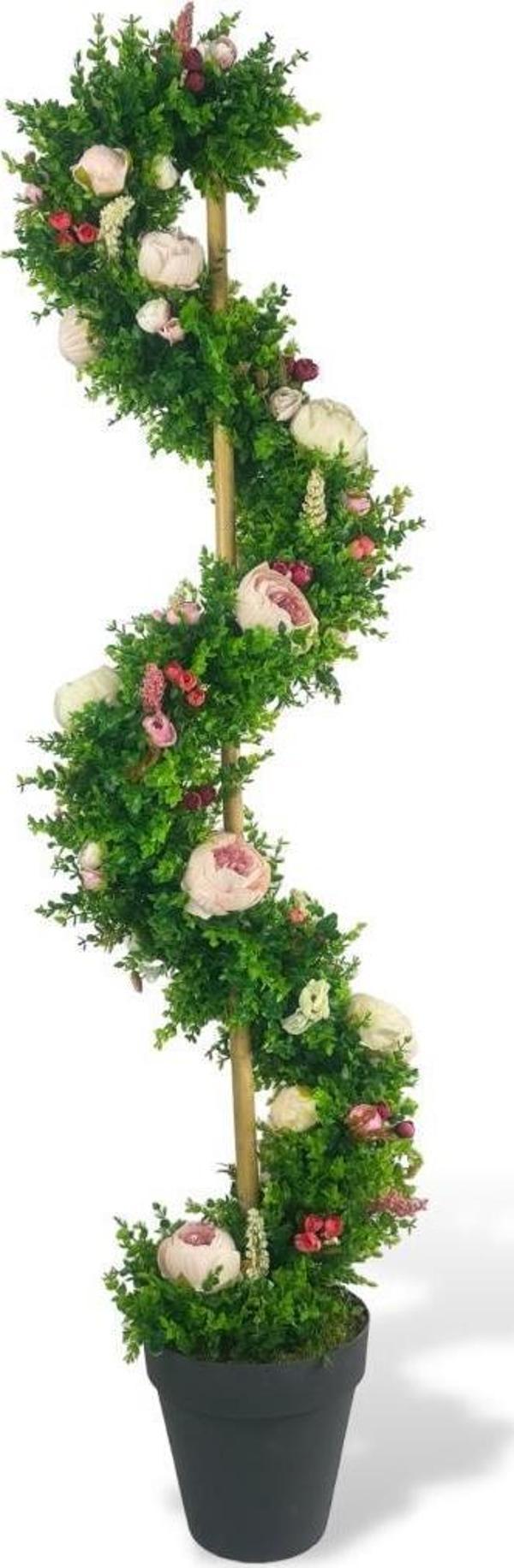 Netten Evime Yapay Ağaç Pembe Marsilya Şakayıklı Spiral Şimşir Ağacı 160 cm Bambu Saplı Salon Bitkisi - Image 1