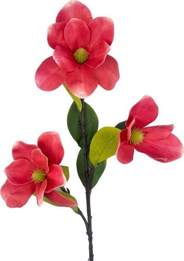 Netten Evime Yapay Çiçek Pembe Koyu Manolya Islak Doku 3 Kafalı Uzun Dal Çiçek Flowers 95 cm - Image 1