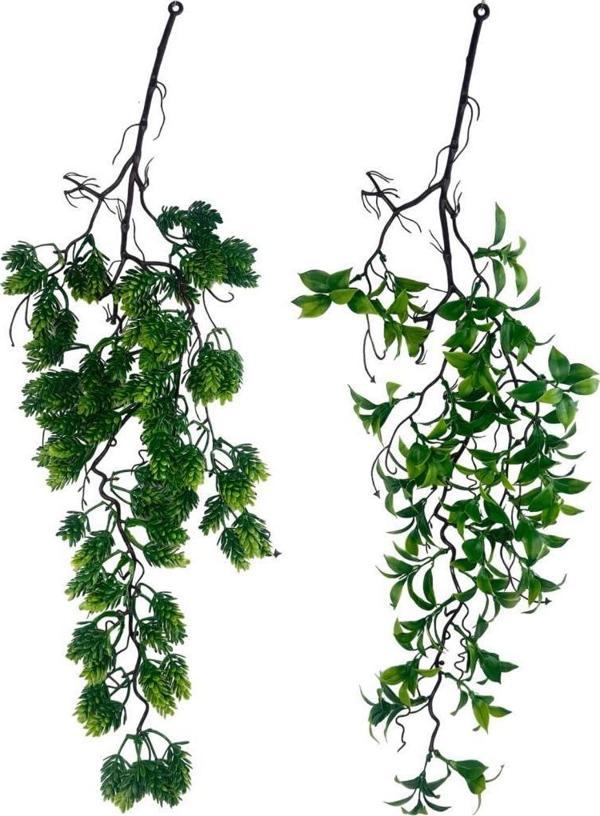 Netten Evime Yapay Çiçek Sarkan Doğal Dallı 2Li Set Mix Kozalak Çiçeği ve Fejka 70 cm Yapay Sarmaşık Yeşil - Image 1