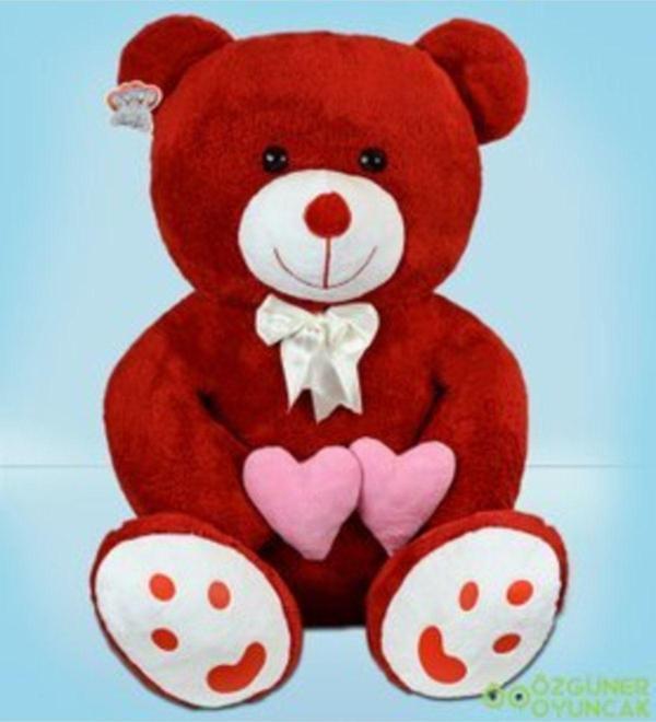 Pandamkee 130 Cm Çift Kalp Tutan Peluş Ayı (%100) Yerli - Image 1