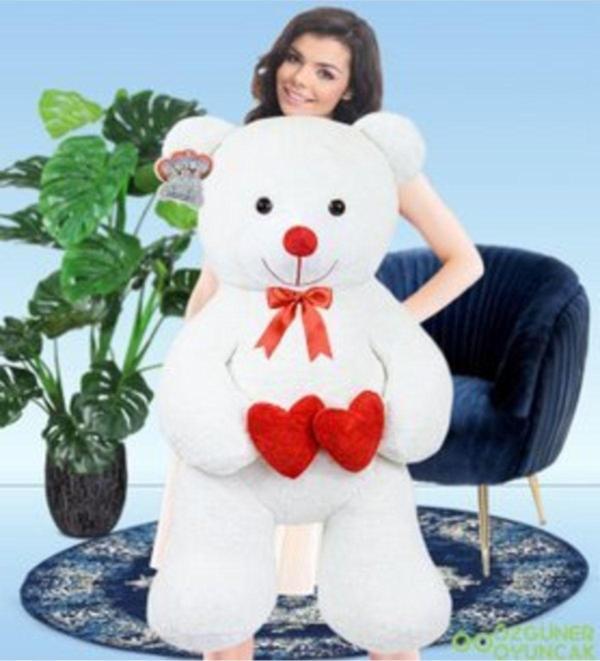 Pandamkee 130 Cm Çift Kalp Tutan Peluş Ayı (%100) Yerli - Image 1