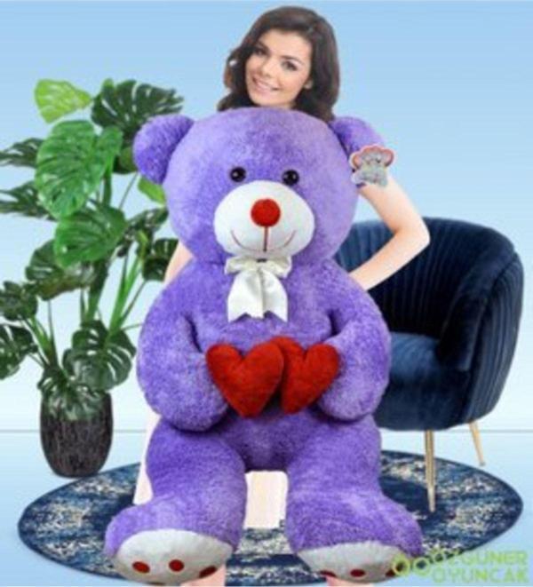 Pandamkee 130 Cm Çift Kalp Tutan Peluş Ayı (%100) Yerli - Image 1