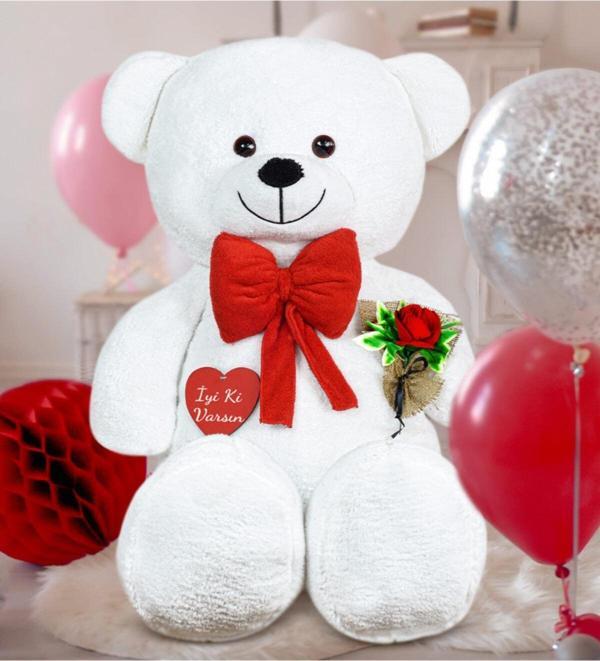 Pandamkee Özgüner 130 Cm Güllü Kalpli Papyonlu Büyük Ayıcık %100 Yerli - Image 1