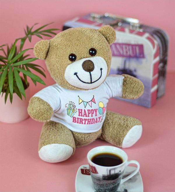 Pandamkee 25 Cm Happy Birthday Yazılı Çiçek Ayı - Image 1