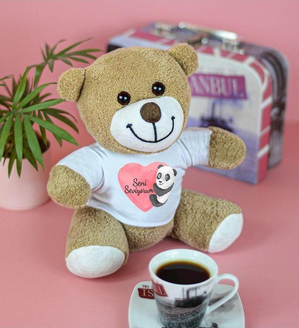 Pandamkee 25 Cm Seni Seviyorum Yazılı Çiçek Ayı - Image 1