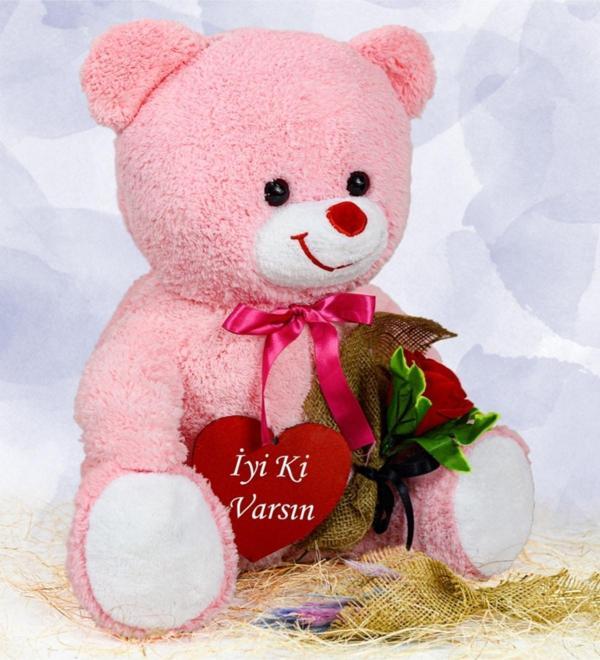 Pandamkee 75 Cm Elinde Gül Tutan Sevimli Ayıcık (İyiki Varsın) - Image 1
