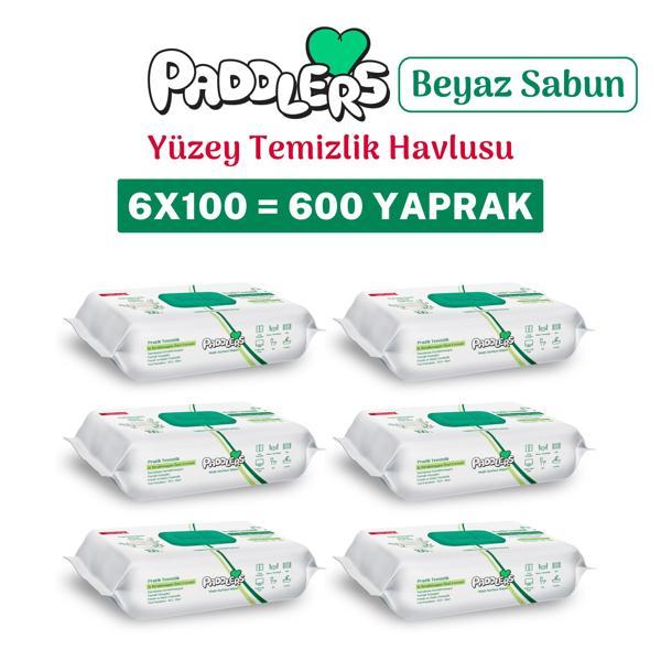 Paddlers Easy Clean Beyaz Sabun Katkılı Yüzey Temizlik Havlusu 6x100 (600 Yaprak) - Image 1