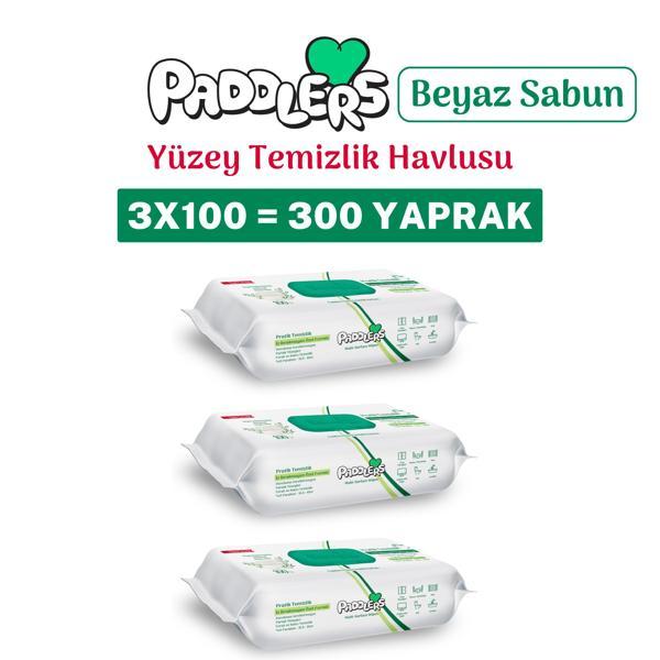 Paddlers Easy Clean Beyaz Sabun Katkılı Yüzey Temizlik Havlusu 3x100 (300 Yaprak) - Image 1