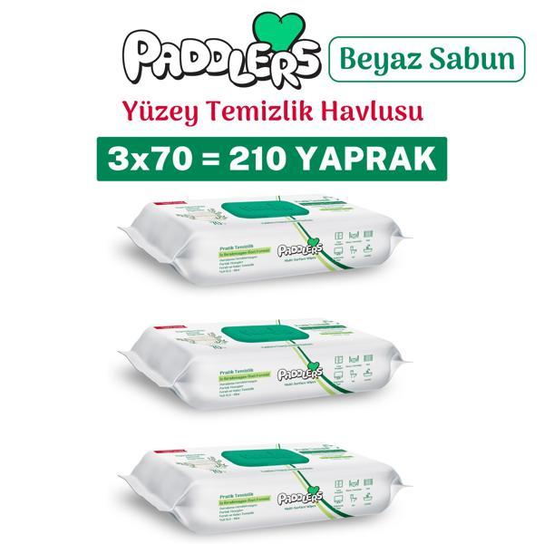 Paddlers Easy Clean Beyaz Sabun Katkılı Yüzey temizlik Havlusu 3x70 (210 Yaprak) - Image 1