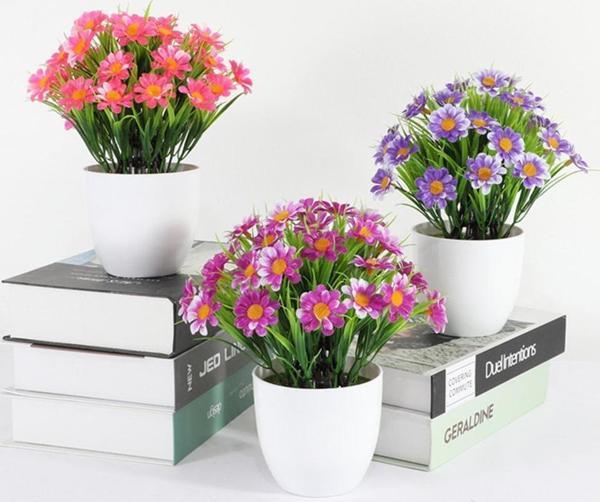 Netten Evime 3lü Set Yapay Çiçek Papatya Beyaz Saksıda Karışık Renkler - Image 1