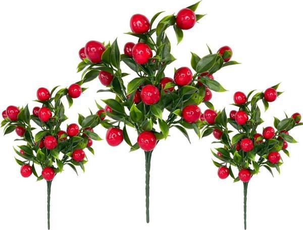 Netten Evime 3lü Set Yapay Kiraz Demeti Yapay Çiçek 30*20cm Yeşil Yapraklı  - Image 1