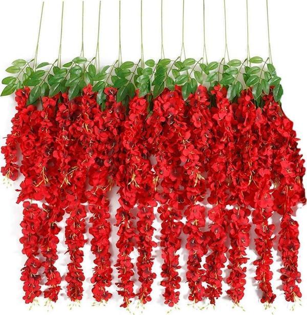 Netten Evime Sarkan Yapay Çiçek Akasya KIRMIZI 80 cm 3 Sarkan Dallı 12 ADET BAĞ - Image 1