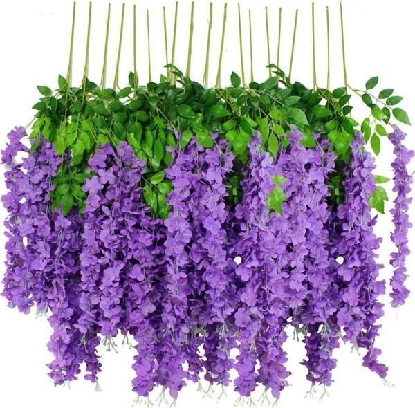 Netten Evime Sarkan Yapay Çiçek Akasya MOR KOYU 80 cm 3 Sarkan Dallı 12 ADET BAĞ - Image 1