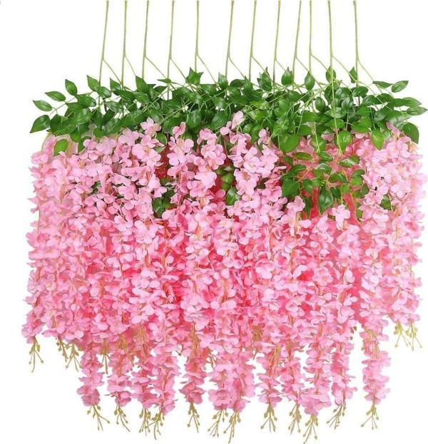Netten Evime Sarkan Yapay Çiçek Akasya PEMBE 80 cm 3 Sarkan Dallı 12 ADET BAĞ - Image 1