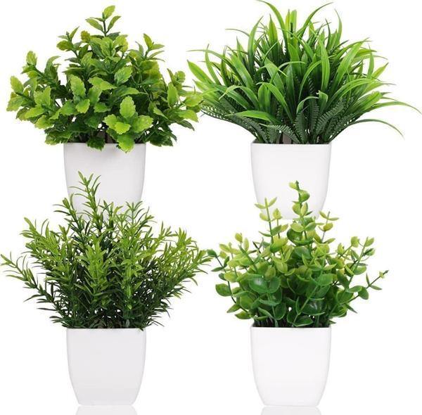 Netten Evime 4lü Set Yapay Çiçek Beyaz Saksıda 4 Çeşit Yeşil Bitki - Image 1