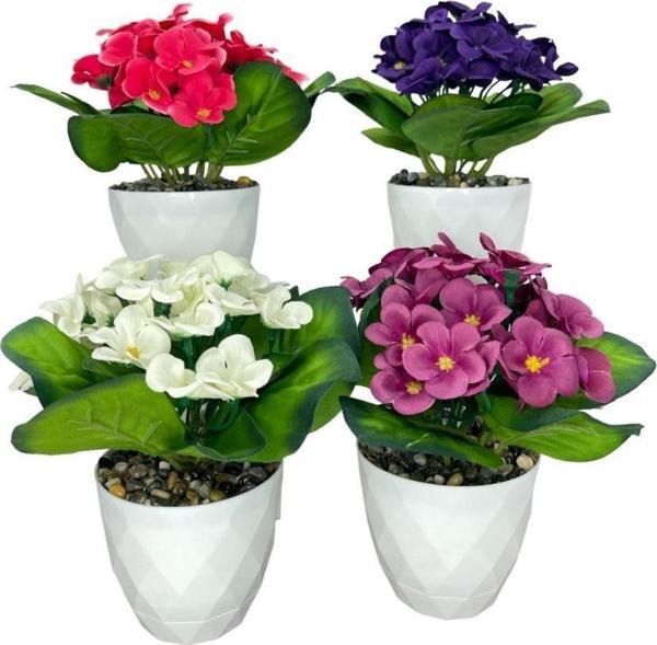 Netten Evime 4lü Set Yapay Çiçek Kadife Menekşe Beyaz Saksıda Gerçekçi Doku  Karışık Renkli - Image 1
