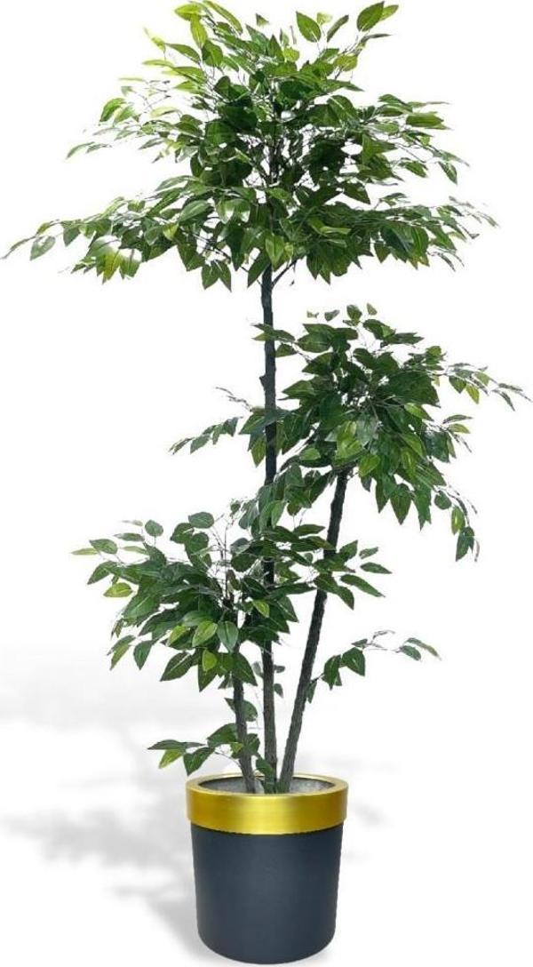 Netten Evime Yapay Ağaç 3 Katlı Benjamin Gold Siyah Galvaniz Saksıda 190 cm 1.Kalite Yapay Çiçek Dekoru - Image 1