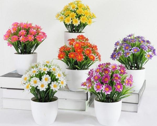 Netten Evime 6lı Set Yapay Çiçek Papatya Beyaz Saksıda Karışık Renkler - Image 1