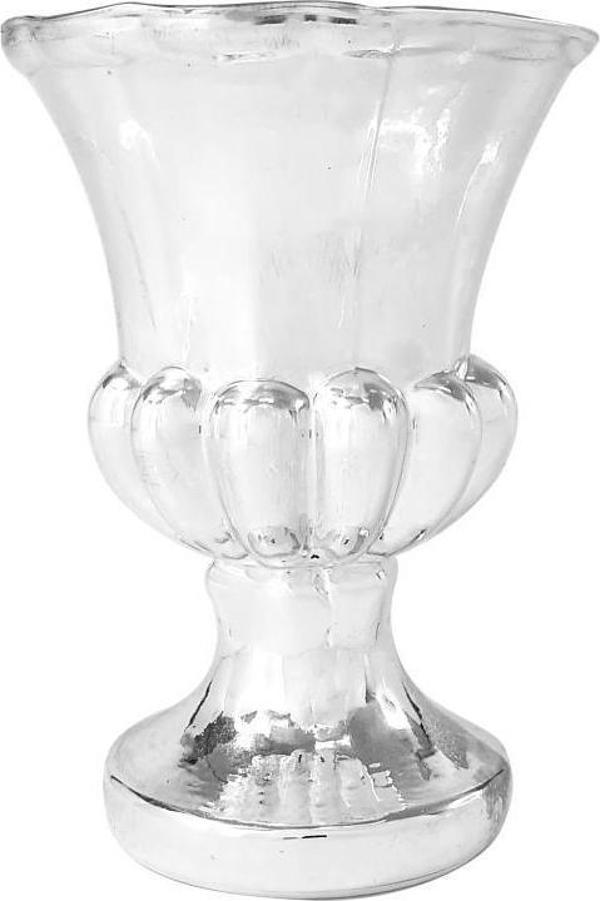 Netten Evime Cam Vazo Antik Kupa Tasarım Gümüş Renk 15x11 cm - Image 1