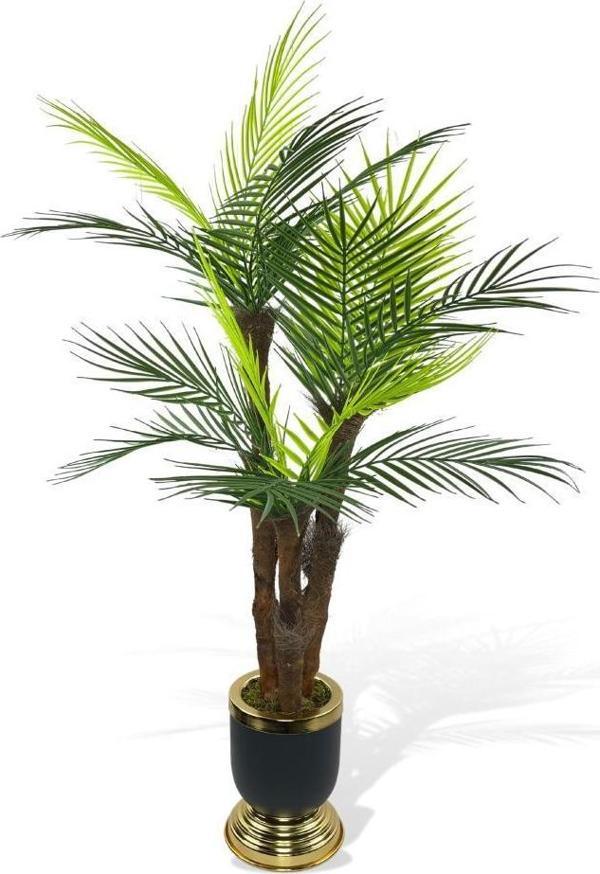 Nettenevime Yapay Ağaç Areka Palmiye Metal Siyahgold Lüks Vazoda 3katlı 18yaprak 110cm Salon Çiçeği Yapay Çiçek - Image 1