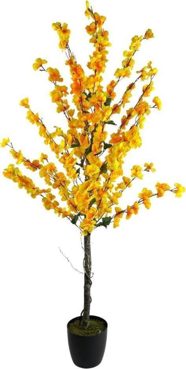 Netten Evime Yapay Ağaç Bahardalı Ağacı Sarı Japon Kiraz Çiçeği Sakura Çiçeği 127x70cm Siyah Plastik Saksılı - Image 1