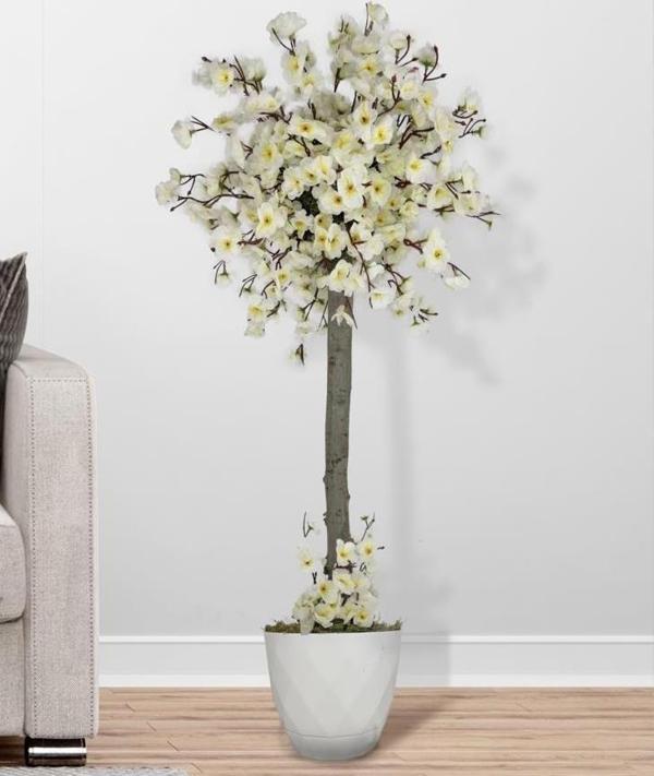 Netten Evime Yapay Ağaç Beyaz Bahar Dalı Japon Kiraz Çiçeği Beyaz Saksılı 90cm - Image 1
