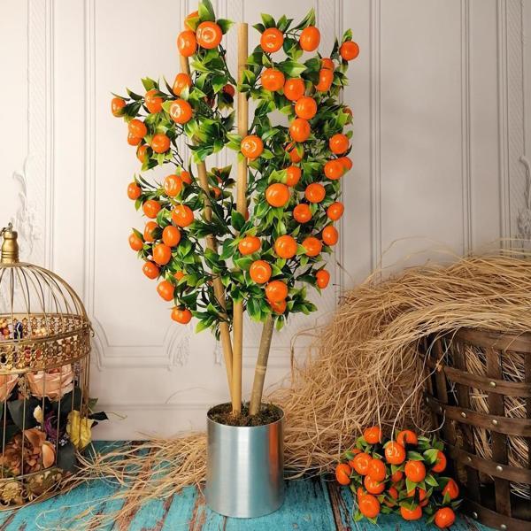 Netten Evime Yapay Ağaç Mandalina Ağacı 75CM Gür Yapraklı Gümüş Paslanmaz Aleminyum Saksılı - Image 1