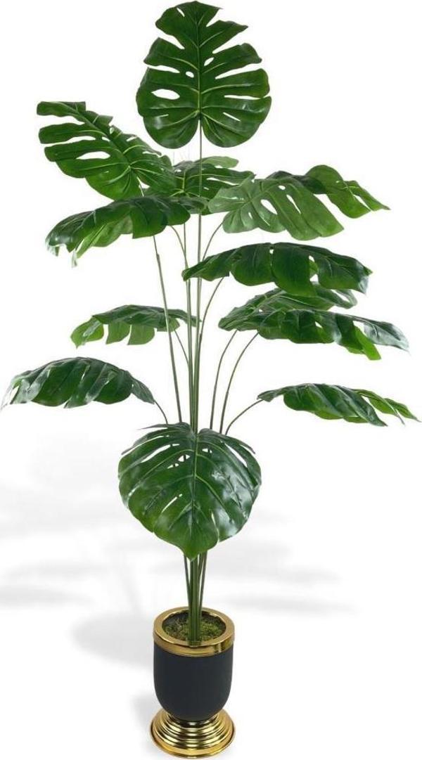 Netten Evime Yapay Ağaç Monstera Ağacı Salon Bitkisi Siyah Gold Metal Vazoda 130 cm 12 Yaprak - Image 1