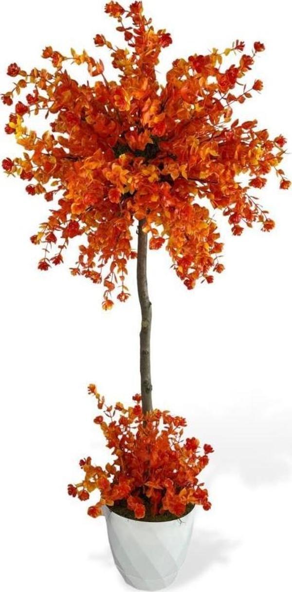 Netten Evime Yapay Ağaç Turuncu Top Kafalı Lotus Ağacı Beyaz Saksılı 90cm - Image 1