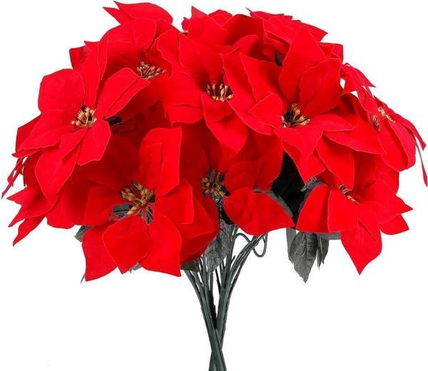 Netten Evime Yapay Çiçek Atatürk Çiçeği Kırmızı Demet Kadife Dokulu Christmas Flower  - Image 1