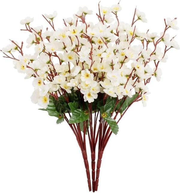 Netten Evime Yapay Çiçek Bahardalı Japon Kiraz Çiçeği 9 Dallı 35cm Beyaz 3 Demet - Image 1