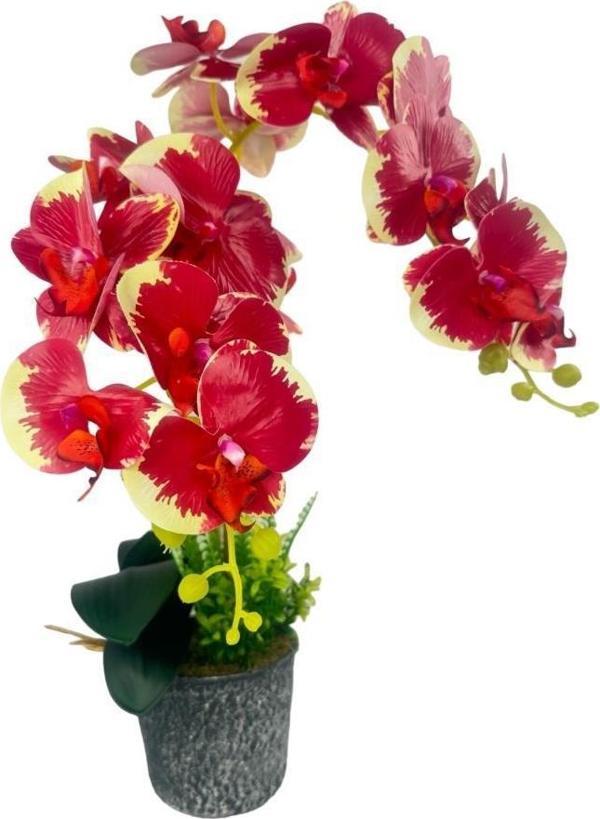 Netten Evime Yapay Çiçek 2li Kırmızı Krem Islak Orkide Seramik Saksıda Orkide 60cm - Image 1
