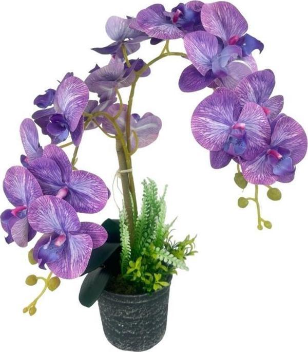 Netten Evime Yapay Çiçek 2li Lila Damarlı Islak Orkide Seramik Saksıda Orkide 60cm - Image 1
