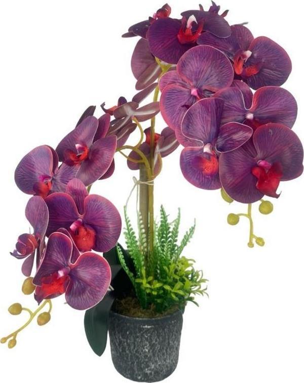 Netten Evime Yapay Çiçek 2li Mor Bordo Damarlı Islak Orkide Seramik Saksıda Orkide 60cm - Image 1