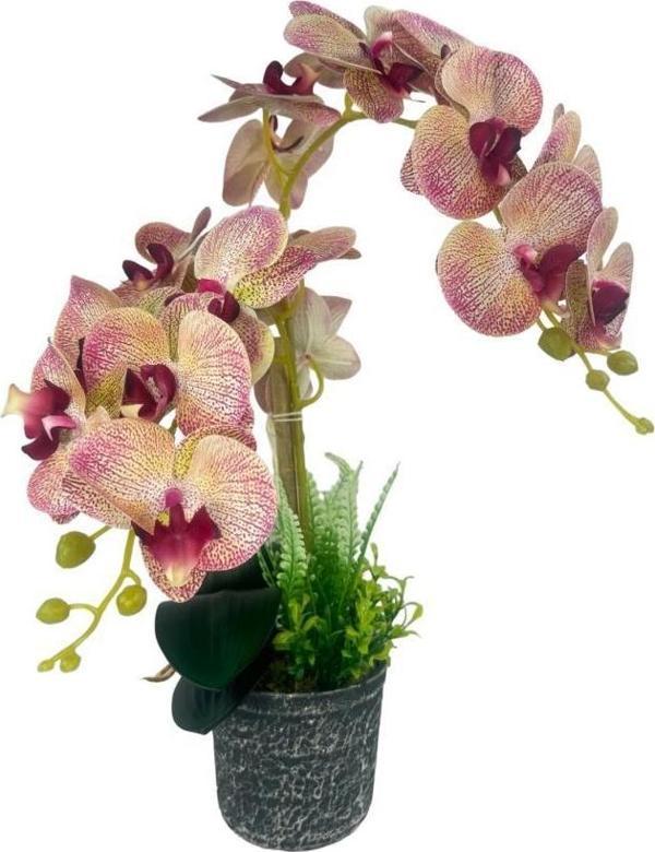 Netten Evime Yapay Çiçek 2li Pembe Damarlı Islak Orkide Seramik Saksıda Orkide 60cm - Image 1