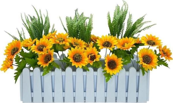 Netten Evime Yapay Çiçek Beyaz Çit Balkon Saksısı Ay Çiçekli 55*20cm - Image 1
