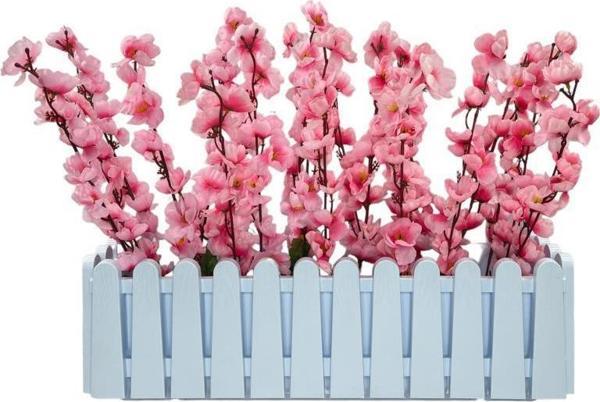 Netten Evime Yapay Çiçek Beyaz Çit Balkon Saksısı Pembe Bahardalı 55*20cm - Image 1