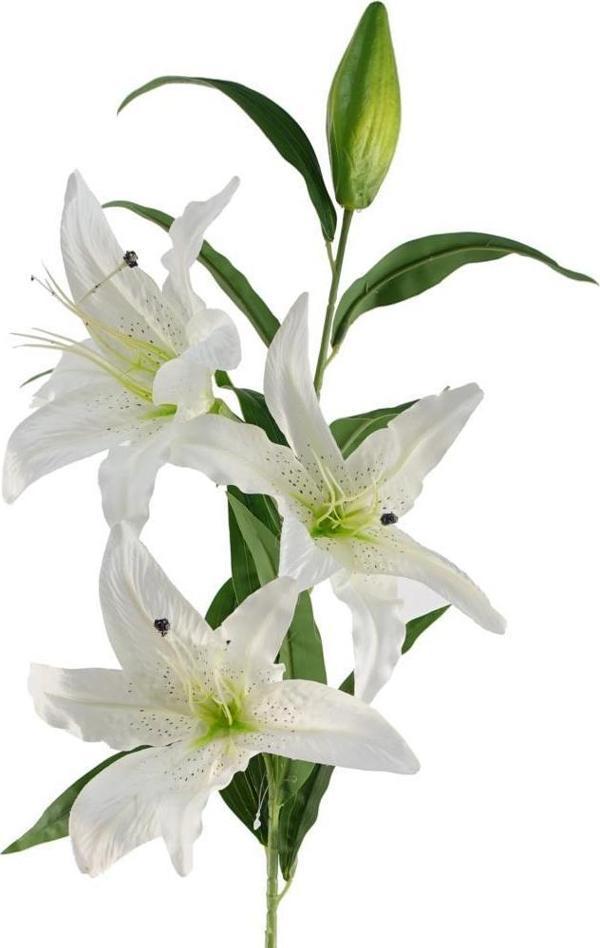 Netten Evime Yapay Çiçek Beyaz Lilyum 3 Kafalı Uzun Dal Çiçek Zambak Lily Flowers 80cm - Image 1