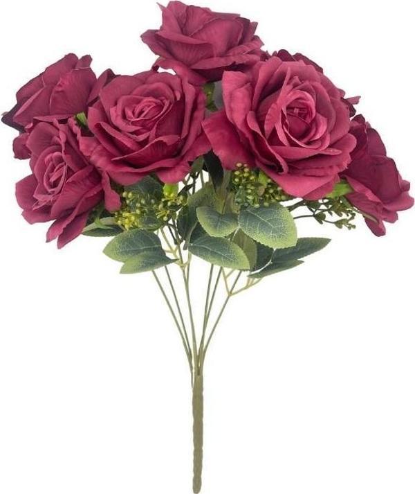 Netten Evime Yapay Çiçek 7li Gül Demeti 40*30cm 1.Kalite Büyükboy BORDO - Image 1