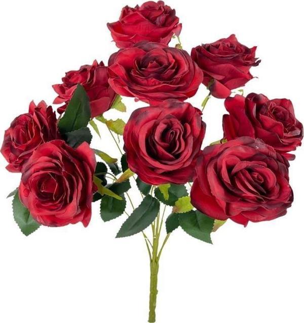 Netten Evime Yapay Çiçek 9 Güllü Büyük Boy Demet 40cm BORDO - Image 1