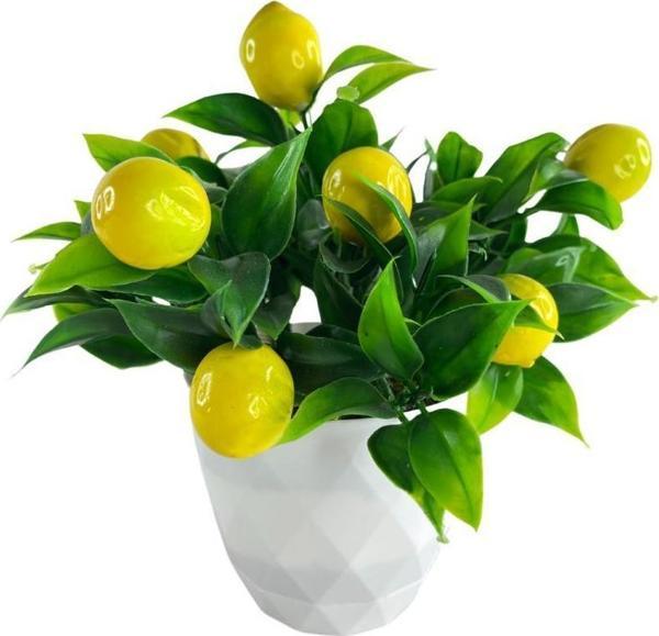 Netten Evime Yapay Çiçek Beyaz Saksıda Limon Demeti Dekoratif Masa Çiçeği  - Image 1