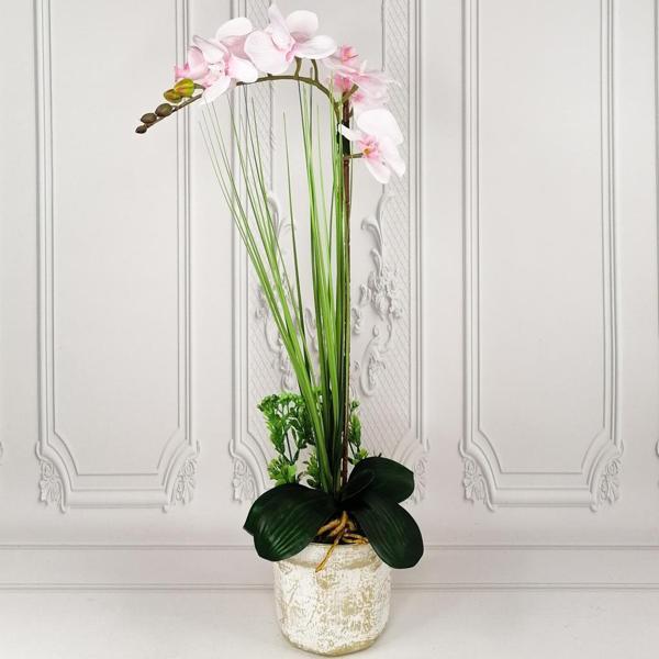 Netten Evime Yapay Çiçek Açık Pembe Orkide Seramik Saksıda Tekli Orkide 60cm - Image 1