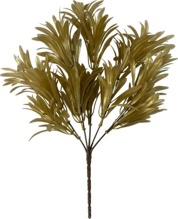 Netten Evime Yapay Çiçek Altın Gold Renk Podocarpus Demeti 5 dal Garnitür Aradal Dekoratif Yapay Bitki - Image 1
