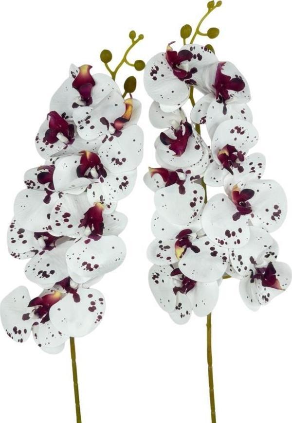 Netten Evime Yapay Çiçek Çilli Bordo Beyaz Islak Orkide Gerçeksi Doku Uzun Dal 90 cm - Image 1