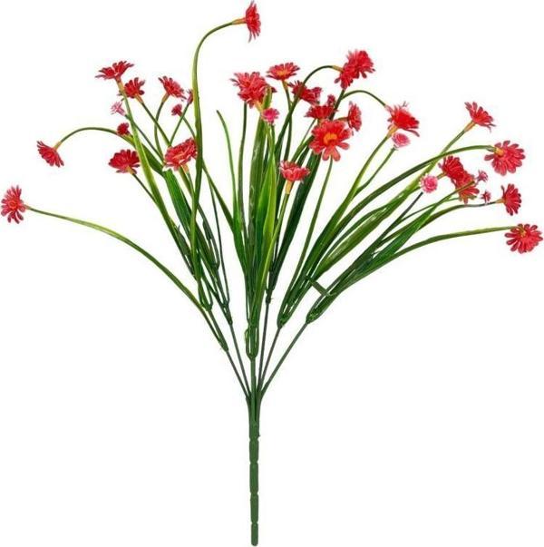 Netten Evime Yapay Çiçek Kırmızı Papatya 7 Dallı Plastik Dekoratif Yapay Bitki - Image 1