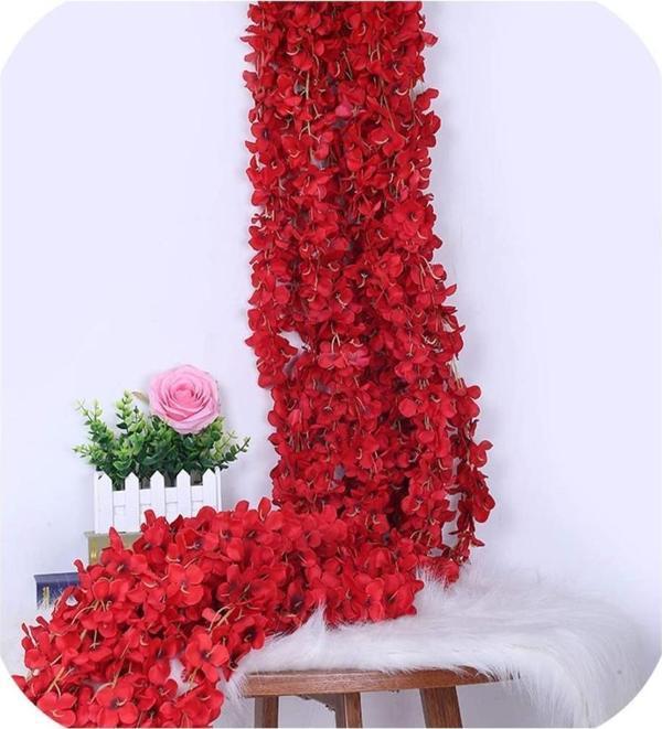 Netten Evime Yapay Çiçek Dolanan Sarkan Ortanca Çiçekli 100 cm KIRMIZI - Image 1