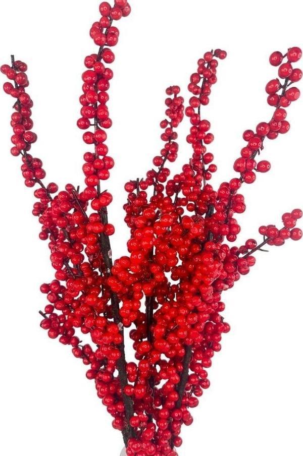 Netten Evime Yapay Çiçek Kokina Uzun Dal 90cm Yılbaşı Çiçeği Red Berry - Image 1