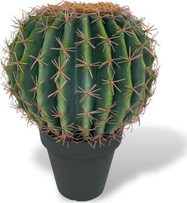 Netten Evime Yapay Çiçek Echinocactus Grusonii Altın Fıçı Kaktüs Siyah Saksıda 35*25m Cactüs  sk4010s - Image 1